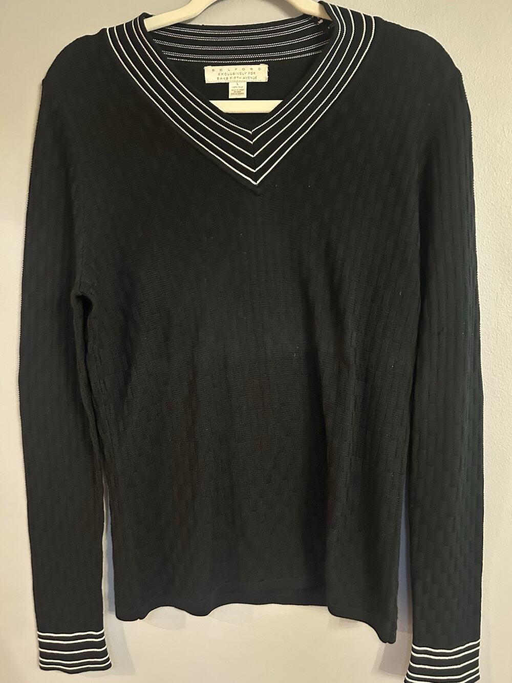 Belford Silk Sweater Saks Ivy League Tennis Fine Gauge Dark Academia Preppy L